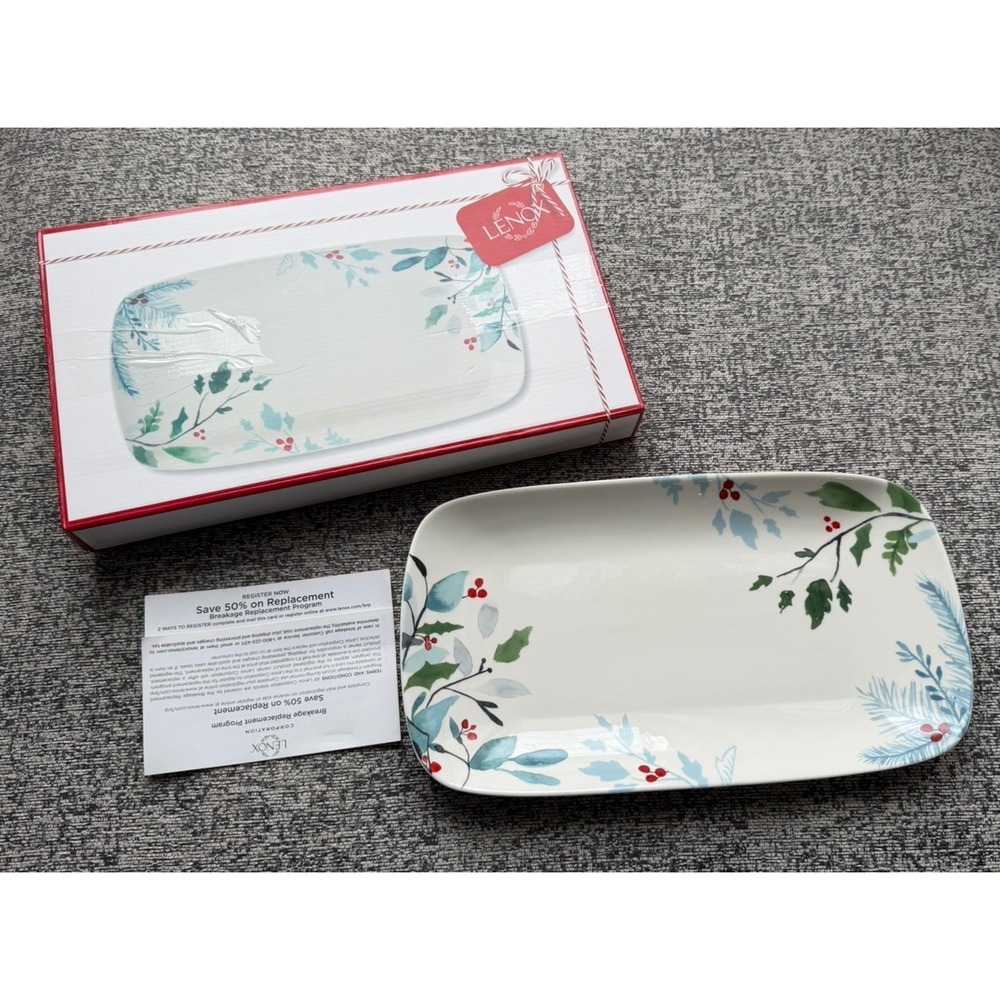 NEW Lenox Frosted Pines Hors D'oeuvre Tray Platter Discontinued 14" MSRP $100